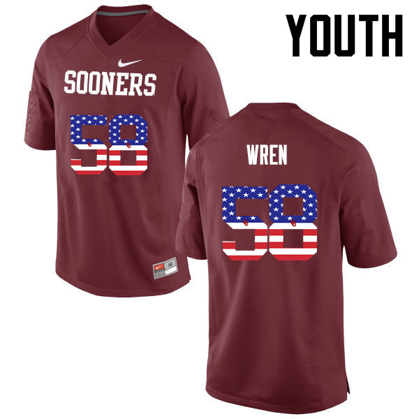 Youth Oklahoma Sooners #58 Erick Wren College Football USA Flag Fashion Jerseys-Crimson - Click Image to Close